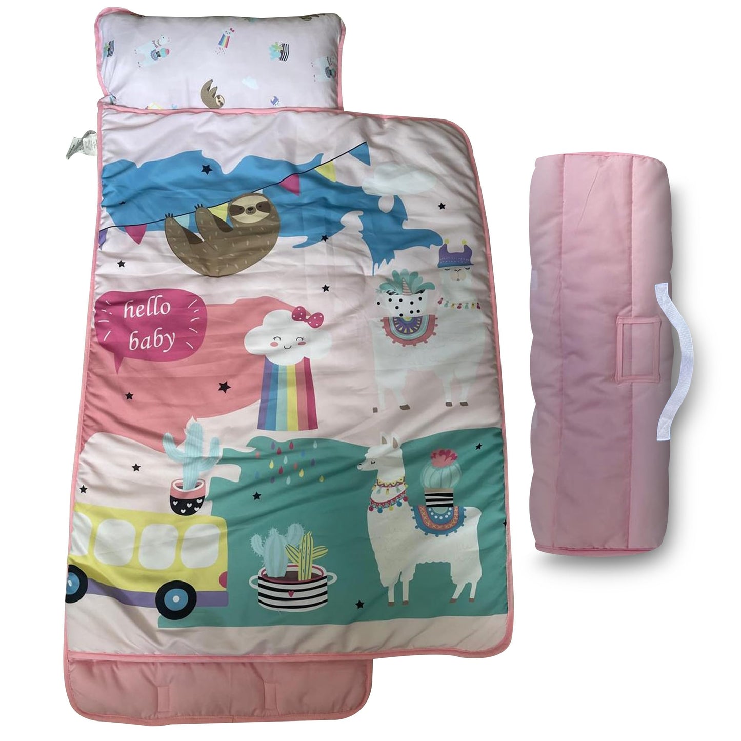 KIDSCOMFY Preschool Nap Mat & Pillow - Soft, Portable Toddler Sleeping Pad - 50"x20" (Pink Alpaca)